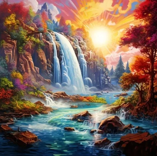 Slikanje po številkah Slap ob sončnem zahodu 40 × 50 cm