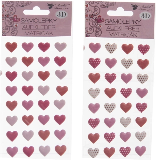 Nalepke srce 3D – 32 kosov, list 10 × 22 cm (2 različici)