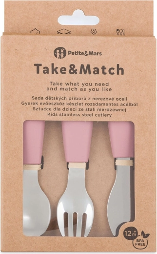 Petite&Mars set otroškega jedilnega pribora iz nerjavečega jekla take&match dusty rose 12m+