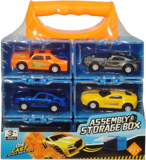 Kovinski športni avtomobilčki na vzmetni pogon, 6 kosov v kovčku