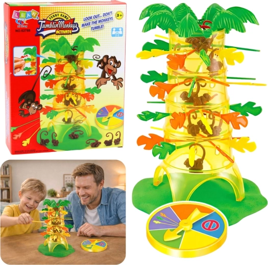 Družabna spretnostna igra Padejoče opice s palmovo drevesom in kolesom sreče