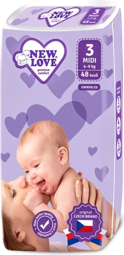 Otroške plenice za enkratno uporabo New Love Premium Comfort MIDI 4–9 kg, 48 kos