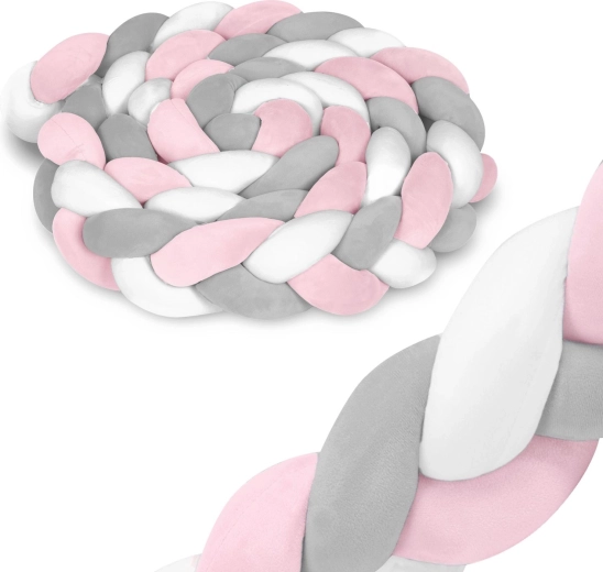 Pletena zaščitna obroba za posteljico 3 m rožnato‑siva