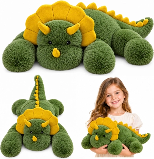 Zeleni plišasti dinozaver triceratops, 60 cm