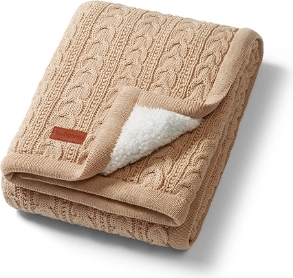 BabyOno bombažna odeja s sherpa flis podlogo 75 × 100 cm svetlo rjava