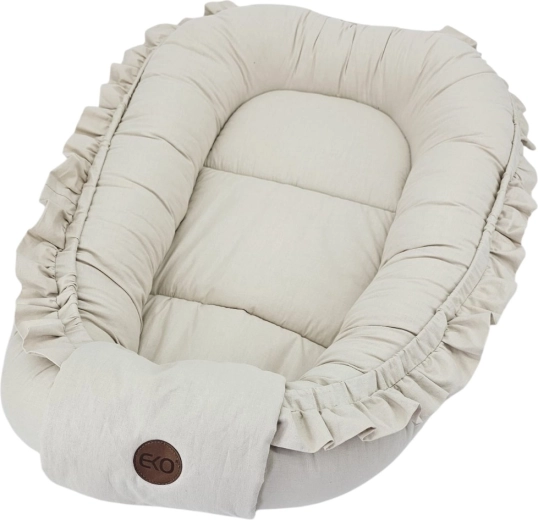 EKO bombažno gnezdo za dojenčka z volančkom light beige 50 × 85 cm