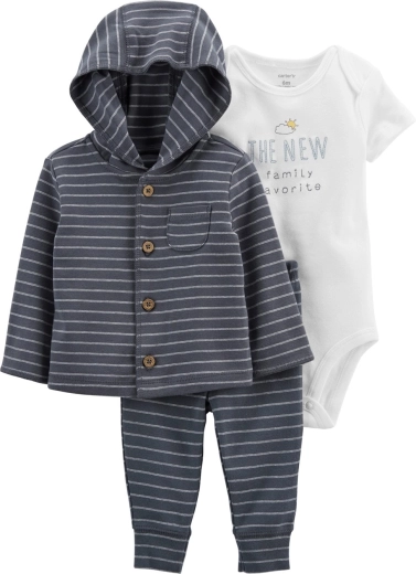 CARTER'S 3-delni set jopice, trenirke in bodija s kratkimi rokavi za fantke Grey stripes – PRE, vel. 46
