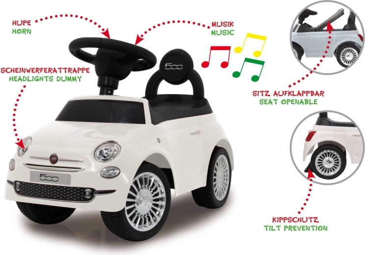 Jamara poganjalček in hojica Fiat 500 2v1 bela