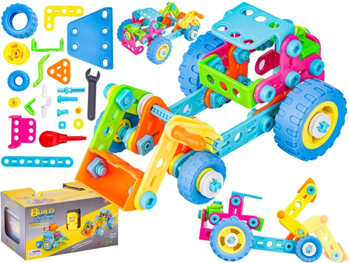 Colorful construction screw-together building set 118 pieces – construction vehicles 6-in-1