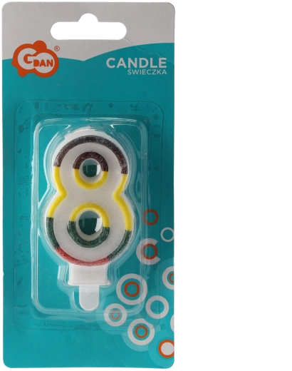Bela rojstnodnevna svečka številka 8 s svetlikajočim robom