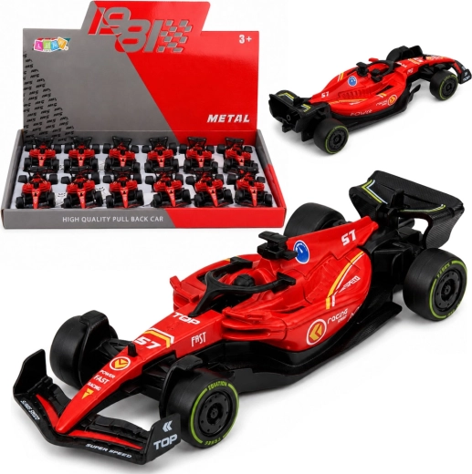 Kovinski dirkalni avto formule s pogonom pull back 1:43 rdeč