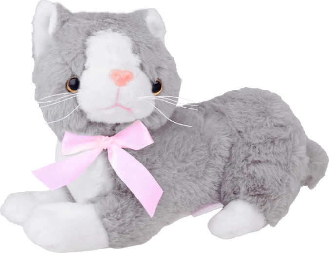 Plišasti sivi maček Flico z metuljčkom, 34 cm
