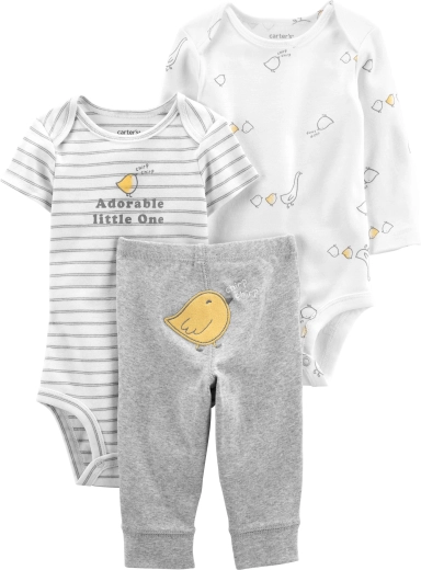 Carter’s 3-piece baby set Grey Chick – short- and long-sleeve bodysuits and pants