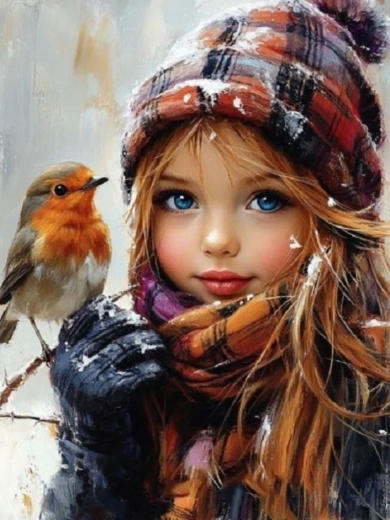 Paint by Numbers – Girl and Little Bird 40 × 50 cm