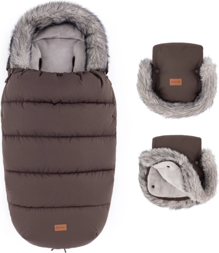 PETITE&MARS zimski set zimska vreča Comfy 4v1 + rokavice za voziček Furry rich brown