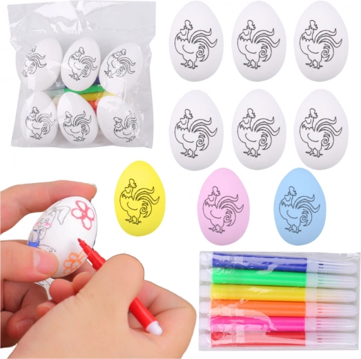 Polistirenska velikonočna jajčka za barvanje s flomastri, petelin – 6 kos