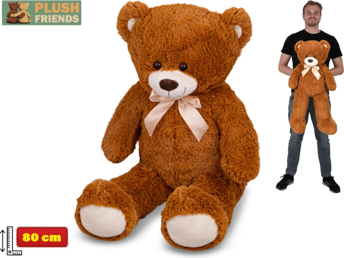Plišasti medved 80 cm temno rjav z mašno Plush Friends