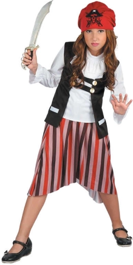 Karnevalski kostum piratke za deklice, velikost L (130–140 cm)
