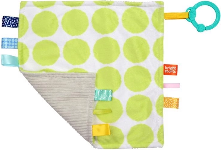 Crkljiva odejica z C-obročkom Little Taggies, zelene pikice – Bright Starts