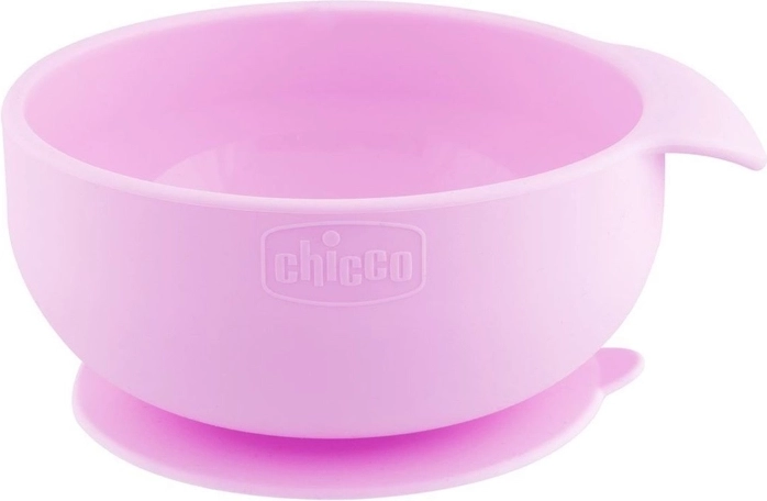 Chicco silikonska skledica s priseskom, roza (6m+)