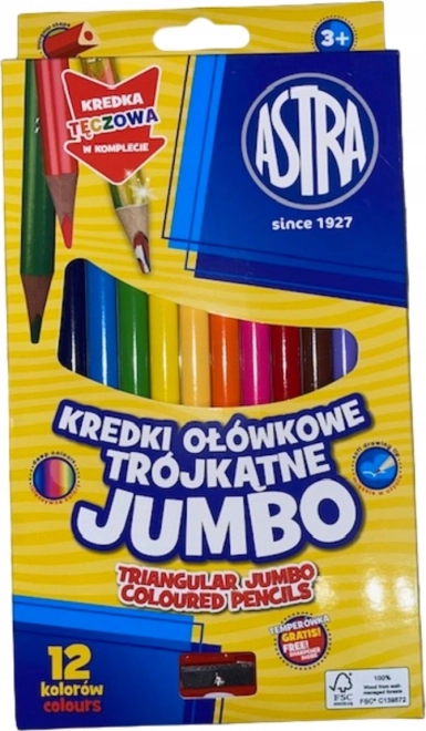 ASTRA Trikotni voščenke 12 kosov Jumbo z šilčkom (vključno z večbarvnim svinčnikom)