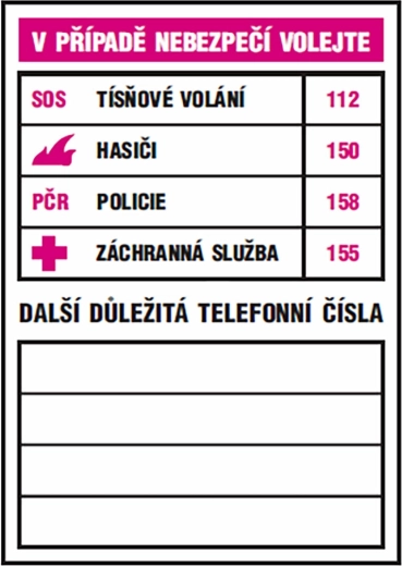 Samolepilna tablica – pomembne telefonske številke 74 × 105 mm