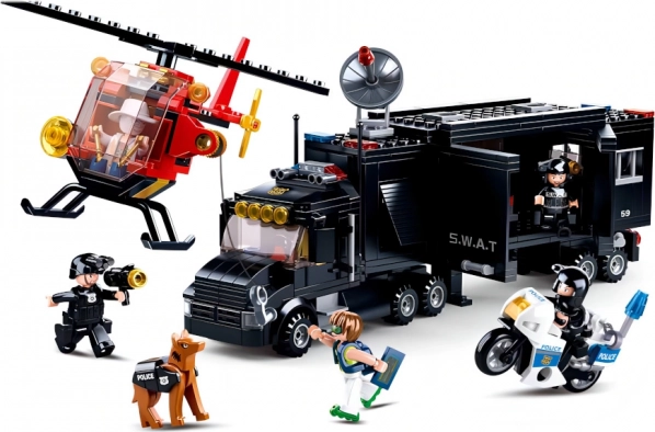 SLUBAN policija SWAT mobilna baza s helikopterjem in motornim kolesom