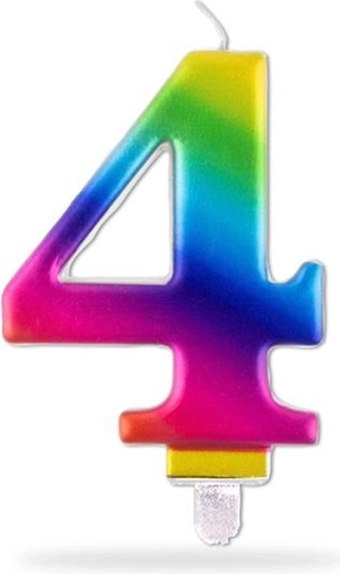 Mavrična zapična rojstnodnevna svečka številka 4, 7,5 cm