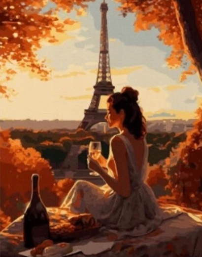 Diamantno slikanje – ženska v Parizu 30 × 40 cm