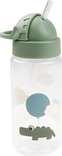 Done by Deer steklenička s slamico Happy clouds zelena 350 ml