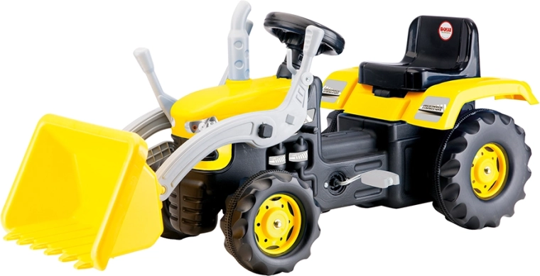 Velik pedalni traktor z bagrom – rumen