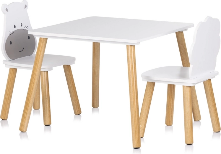 Lesena otroška mizica s stolčkoma HIPPO in LION