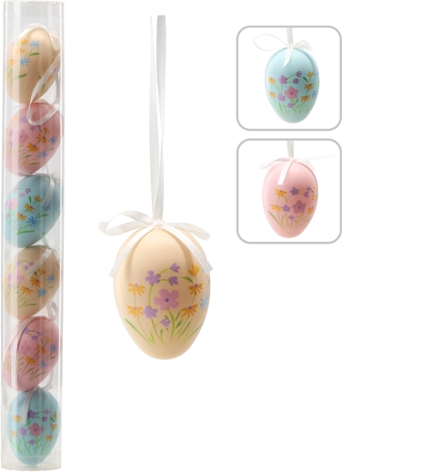 Komplet 6 velikonočnih jajc s cvetličnimi vzorci 6 cm