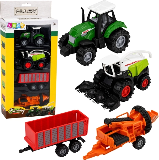 Komplet kmetijskih vozil – traktor, samohodna silažna sekalnica, prikolica in balirka (4 kosi) 1:68
