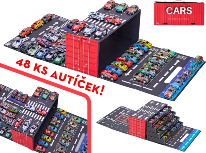 Komplet kovinskih dirkalnih avtomobilčkov s povratnim pogonom, 48 kos