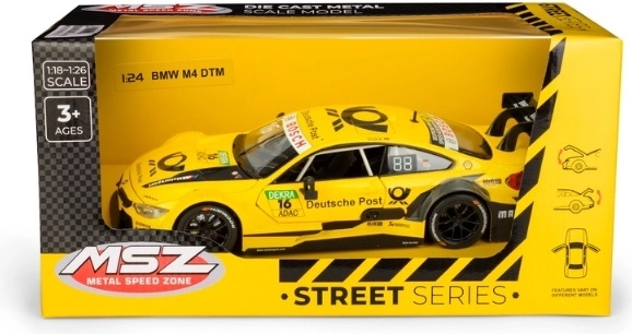 Model avtomobila MSZ BMW M4 DTM v rumeni barvi v merilu 1:24