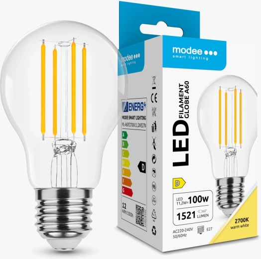 Modee Smart Lighting LED filamentna žarnica Globe A60 E27 11,2 W toplo bela
