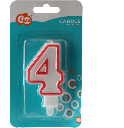 Rojstnodnevna svečka številka 4 s bleščečim robom, bela