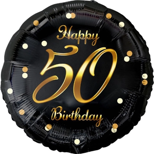 Foliasti balon Happy 50 Birthday – črn z zlatim potiskom