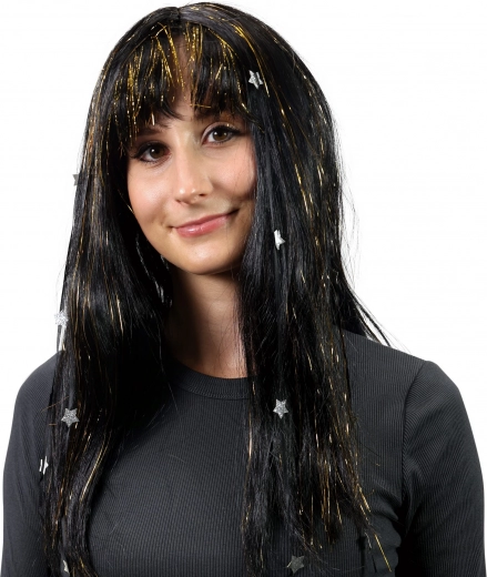 Lasulja s črnimi lasmi, okrašena z zlatimi črtami in zvezdami