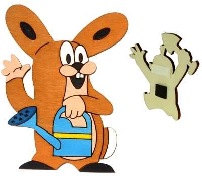 Lesena dekorativna magnetka Krtek – prijatelj zajček