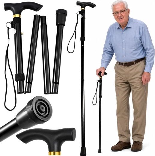 Zložljiva teleskopska palica za hojo za seniorje, črna 85–95 cm