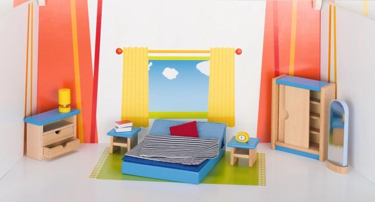 Bedroom furniture for a Goki dollhouse (16 pieces)