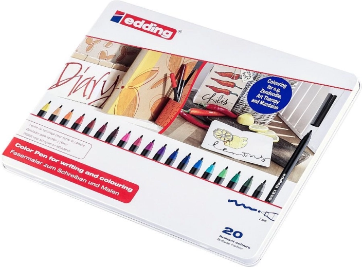 Flomastri edding 1300 – set 20 barv v kovinski škatli
