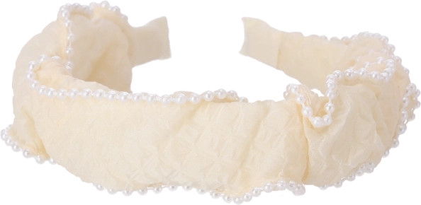 Širok naglavni trak s perlami – bel