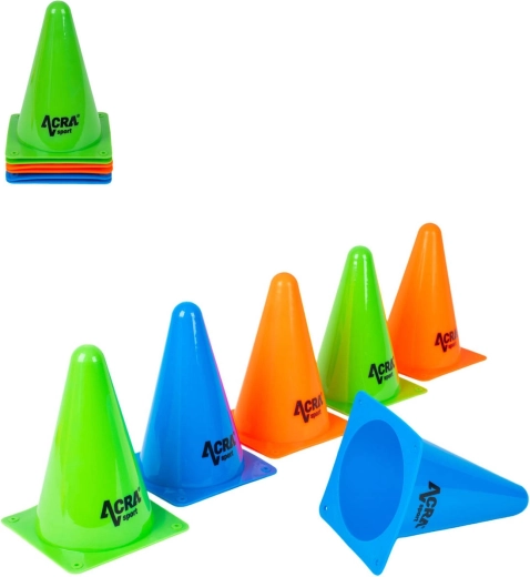 ACRA barvni vadbeni stožci 18 cm – 6 kosov