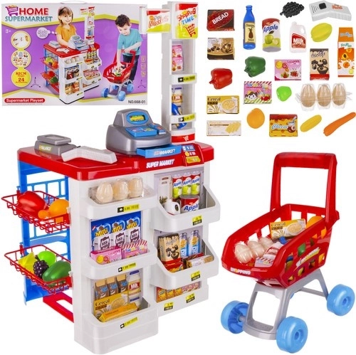 Kids' supermarket with scanner, scale and shopping cart