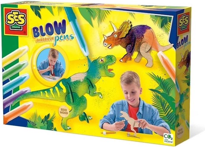 SES Creative pihalni flomastri z airbrush učinkom – dinozavri