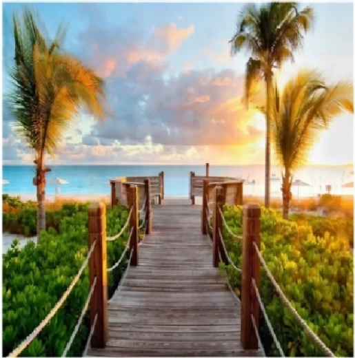 Diamantno slikanje Most s palmami 30 × 40 cm