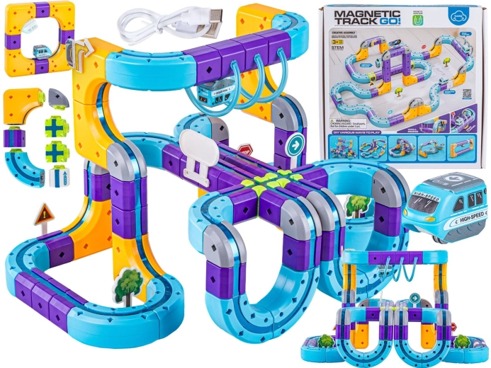 Magnetic construction set with train track – 114 pieces
